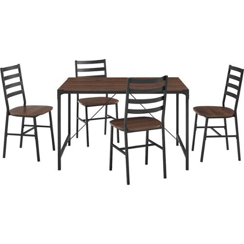 Walker Edison - Industrial Angle Iron Dining Table (Set of 5) - Dark Walnut-Front_Standard 