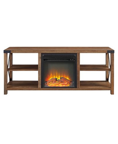 Walker Edison - Farmhouse Open Storage Metal X-Frame Fireplace TV Stand for Most TVs up to 65" - Rustic Oak