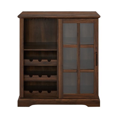 Walker Edison - Bar Cabinet with Sliding Glass Door - Dark Walnut