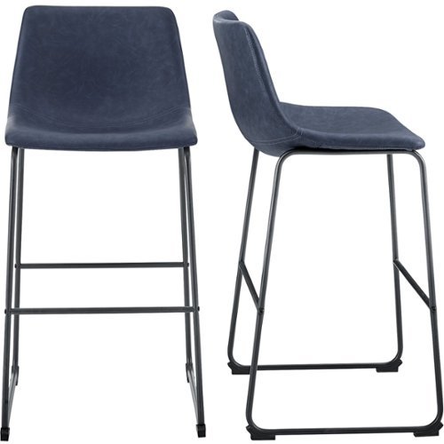 Walker Edison - Industrial Faux Leather Barstool (Set of 2) - Blue