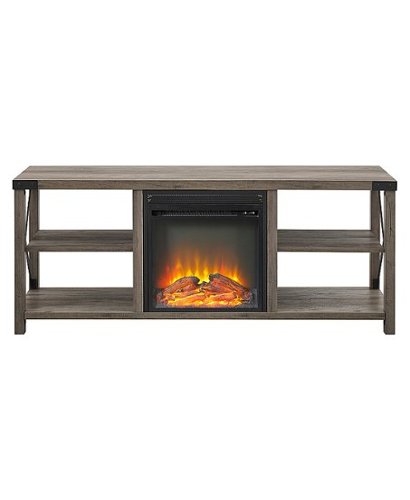Walker Edison - Farmhouse Open Storage Metal X-Frame Fireplace TV Stand for Most TVs up to 65" - Grey Wash