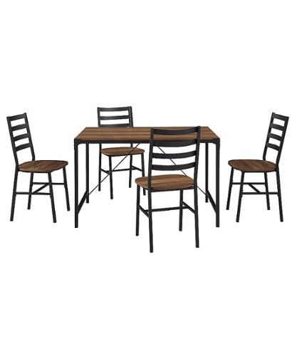 Walker Edison - Industrial Angle Iron Dining Table (Set of 5) - Rustic Oak-Front_Standard 