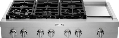 KitchenAid - Commercial-Style 48'' Built-In Gas Cooktop with 6 Burners and Griddle - Stainless steel
