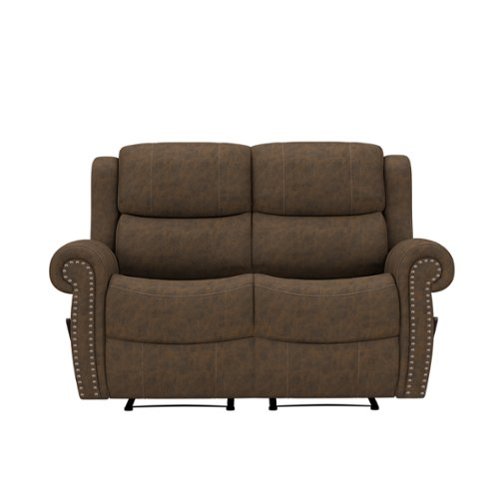 ProLounger - Di'Onna Rolled Arm Distressed Faux Leather 2 Seat Wall Hugger Recliner Loveseat - Saddle Brown-Front_Standard 