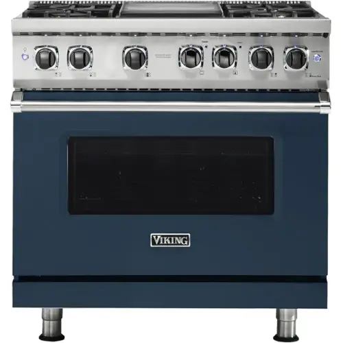 Front. Viking - 5-Series 5.6 Cu. Ft. Self-Cleaning Freestanding Dual Fuel Convection Range - Slate Blue.