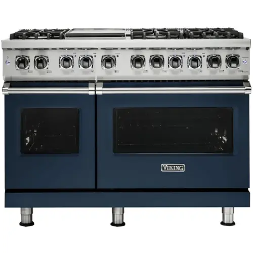 Front. Viking - 5-Series Dual Fuel Self-Clean 48"W Sealed Burner Range - Slate Blue.