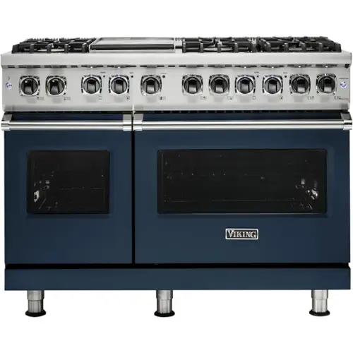 Front. Viking - 5-Series Dual Fuel Self-Clean 48"W Sealed Burner Range - Slate Blue.