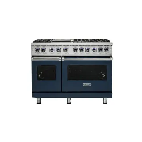 Front. Viking - 48"W 7-Series Dual Fuel Self-Clean Range-6 Burners + Griddle - Slate Blue.