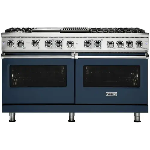 Front. Viking - 5-Series Dual Fuel Self-Clean 60"W Sealed Burner Range - Slate Blue.