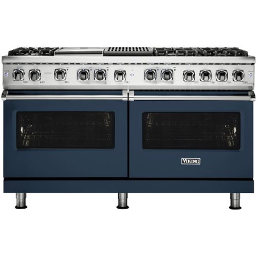 Viking - Professional 5 Series Freestanding Double Oven Dual Fuel Convection Range with Self-Cleaning - Slate blue