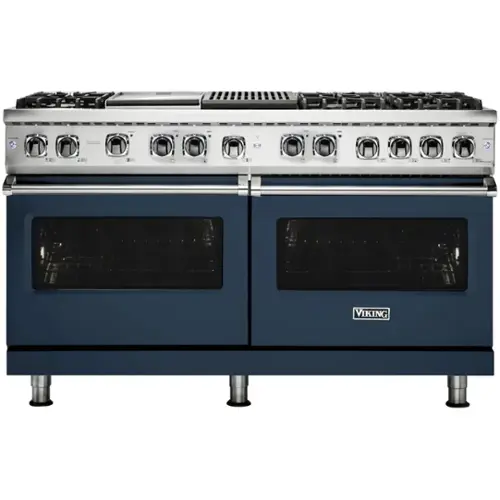 Front. Viking - 5-Series Dual Fuel Self-Clean 60"W Sealed Burner Range - Slate Blue.