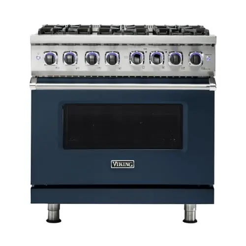 Front. Viking - Freestanding 7 Series Dual Fuel Self-Clean 36"W Range - Slate Blue.