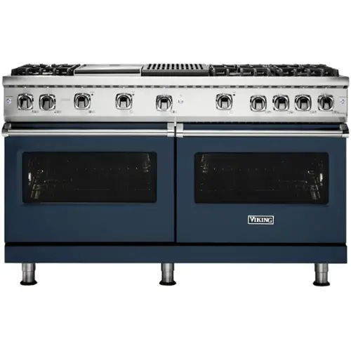 Front. Viking - Professional 5 Series 8 Cu. Ft. Freestanding Double Oven LP Gas Convection Range - Slate Blue.