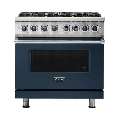Front. Viking - VGR Freestanding 7-Series Gas 36"W Range - Slate Blue.