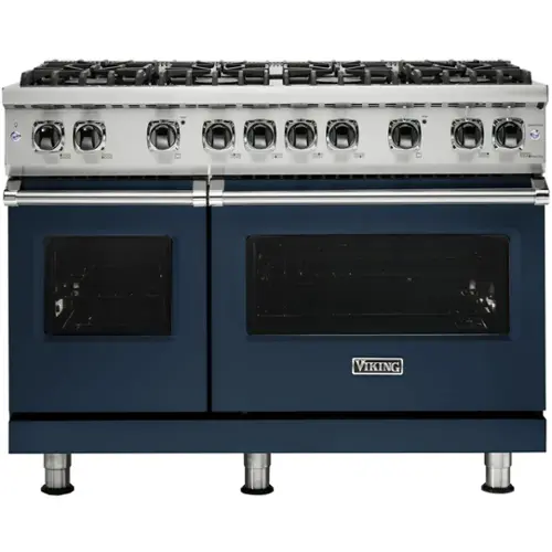 Front. Viking - Professional 5 Series Freestanding Double Oven Gas Convection Range - Slate Blue.