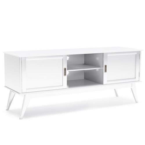 Simpli Home - Draper SOLID HARDWOOD 60 inch Wide Mid Century Modern TV Media Stand in White For TVs up to 65 inches - White