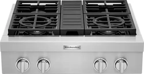 Front. KitchenAid - Commercial-Style 30" Built-In Gas Cooktop with 4 Burners - Stainless steel.