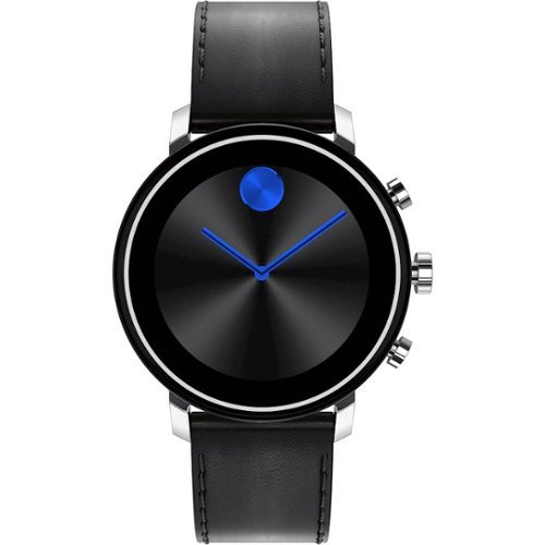 Movado - Connect 2.0 Smartwatch 42mm Stainless Steel - Stainless Steel With Black Leather Band-Front_Standard 