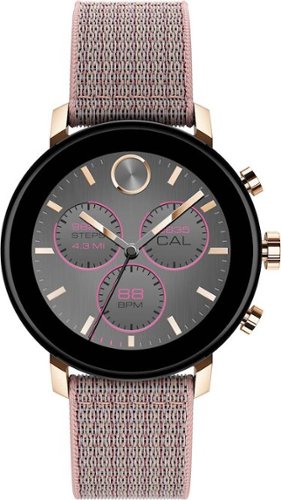 Movado - Connect 2.0 Smartwatch 40mm Ion-Plated Stainless Steel - Pale Rose Gold With Pink Sand Fabric Strap-Front_Standard 