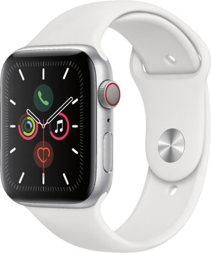 Geek Squad Certified Refurbished Apple Watch Series 5 (GPS + Cellular) 44mm Silver Aluminum Case with White Sport Band - Silver Aluminum