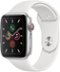 Geek Squad Certified Refurbished Apple Watch Series 5 (GPS + Cellular) 44mm Silver Aluminum Case with White Sport Band - Silver Aluminum - (2019)-Front_Standard