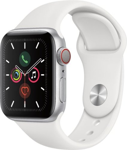 Geek Squad Certified Refurbished Apple Watch Series 5 (GPS + Cellular) 40mm Silver Aluminum Case with White Sport Band - Silver Aluminum - (2019)-Front_Standard 
