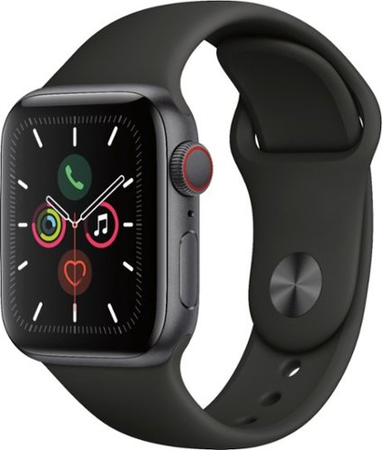Geek Squad Certified Refurbished Apple Watch Series 5 (GPS + Cellular) 40mm Aluminum Case with Black Sport Band - Space Gray Aluminum