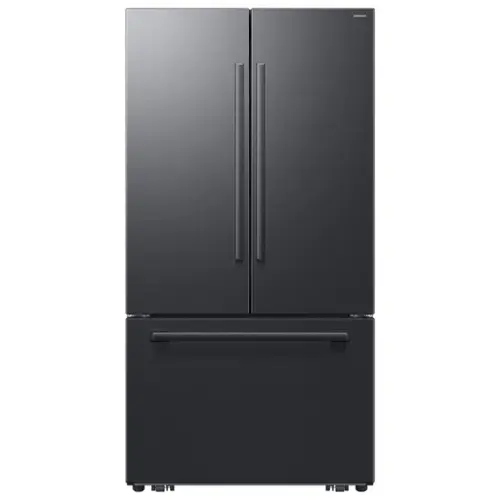 Front. Samsung - Bespoke AI 30 cu. ft. 3-Door French Door Refrigerator with Zero Clearance Fit & In-Door Tall Water Dispenser - Matte Black Steel.