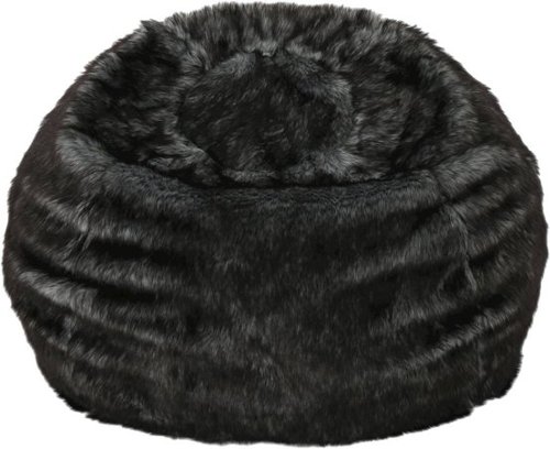 Noble House - Caroga Faux Fur Bean Bag Chair - Black + White Streaks-Front_Standard 
