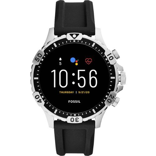 Fossil - Gen 5 Smartwatch 46mm Stainless Steel - Silver With Black Silicone Band-Front_Standard 