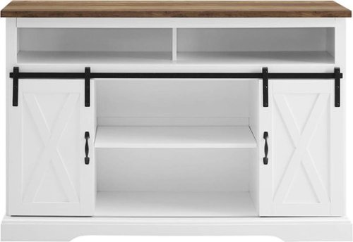 

Walker Edison - Sliding Barn Door Highboy Storage Console for Most TVs Up to 56" - Solid White/Rustic Oak
