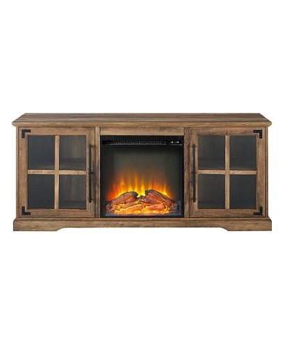Walker Edison - Farmhouse Glass Door Long Handle Fireplace TV Stand for Most TVs up to 65" - Rustic Oak