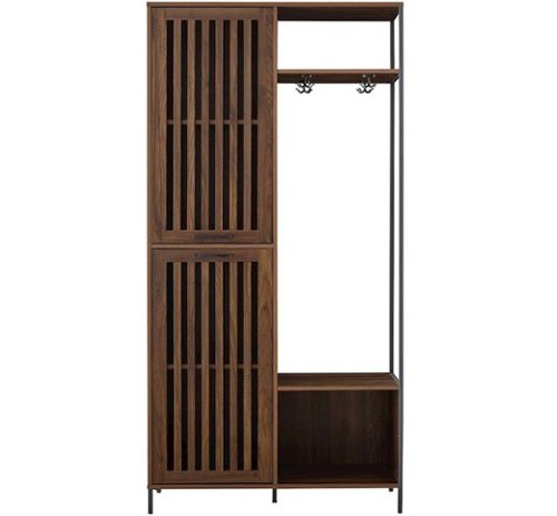 Walker Edison - 72" Metal and Wood Hall Tree with Slat Door - Dark Walnut-Front_Standard 