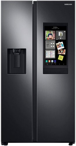 Samsung - 21.5 Cu. Ft. Side-by-Side Counter-Depth Refrigerator with 21.5" Touchscreen Family Hub - Black stainless steel