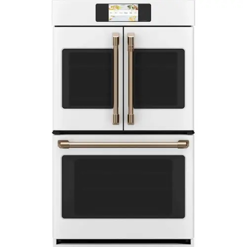 Front. Café - Professional Series 30" Built-In Double Electric Convection Wall Oven, Customizable - Matte White.