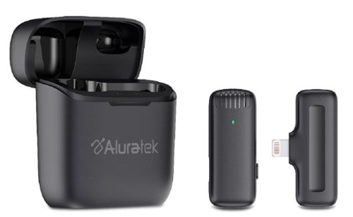 Aluratek - Wireless Vlogging Lapel Microphone with Charging Case for Lightning Connector - Black