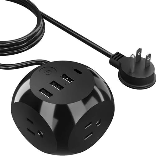 Ceptics - USB C Power Strip, Compact Surge Protector with Grounded Dual USB and USB-C Ports - Black-Front_Standard 