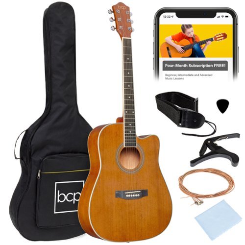 Best Choice Products - 41in Full Size Beginner Acoustic Guitar Set with Case, Strap, Capo, Strings - Natural Mahogany-Front_Standard 