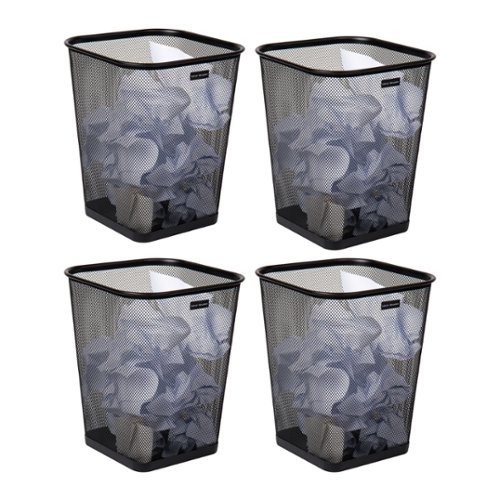 Mind Reader - Mesh Trash Can, Waste Paper Basket, Square, Office, Metal Mesh, 9.75"L x 9.75"W x 12.25"H, Set of 4 - Black-Front_Standard 