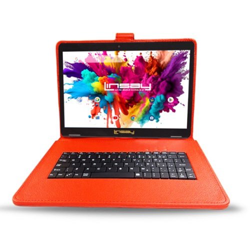 LINSAY - 10.1"Octa Core 128GB Storage Android 15 Tablet with Style Keyboard - Red-Front_Standard 