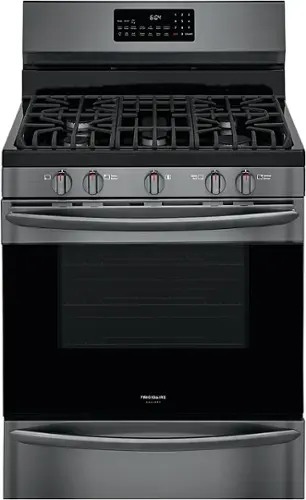 Front. Frigidaire - Gallery 5.0 Cu. Ft. Freestanding Gas Range with Air Fry - Black Stainless Steel.