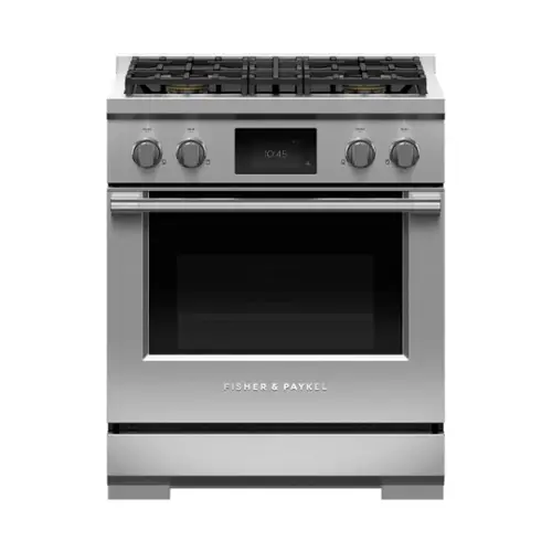 Front. Fisher & Paykel - Professional 4 Cu. Ft. Freestanding Dual Fuel True Convection Range with Self-Cleaning - Stainless Steel/Black Glass.