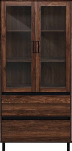 Walker Edison - 2-Drawer Storage Armoire Bookcase Cabinet - Dark Walnut