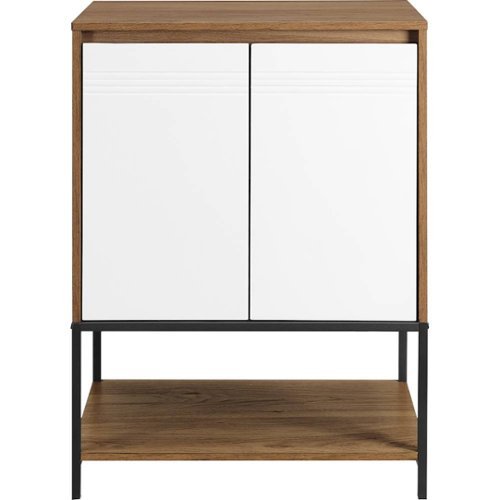 Walker Edison - Modern MDF Accent Storage Cabinet - Solid White/English Oak