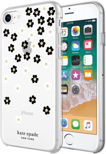 kate spade new york Protective Hardshell Case for Apple iPhone 6, 6s, 7, 8 and SE (2nd generation) - Scattered Flowers Black/White/Gold Gems/Clear GLOBAL SHIPPING