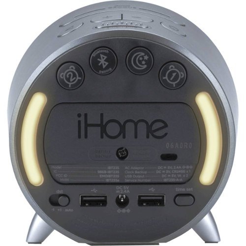 iHome PowerClock - Bluetooth Alarm Clock with Dual USB Charging and Ambient Light - Gray GLOBAL SHIPPING