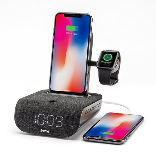 iHome TimeBase Pro+ - Bluetooth Alarm Clock with Triple Charging - Black GLOBAL SHIPPING