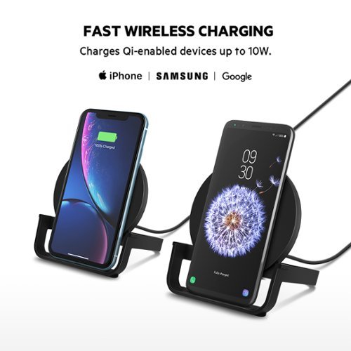 Belkin 10W Qi-Certified Wireless Charger Stand - Fast Charging for iPhone, Samsung Galaxy - Includes AC Adapter - Black GLOBAL SHIPPING