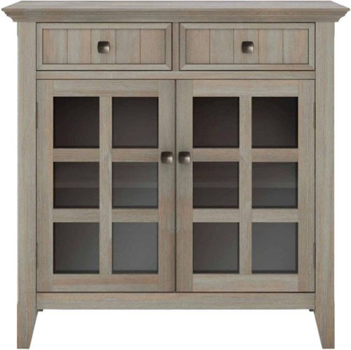 Simpli Home - Acadian SOLID WOOD 36 inch Wide Transitional Entryway Hallway Storage Cabinet in Distressed Grey - Distressed Gray
