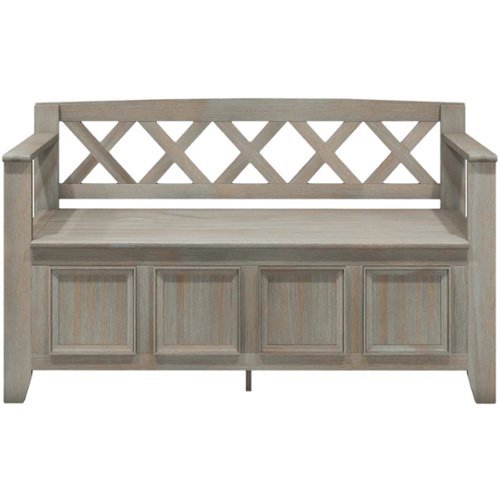 Simpli Home - Amherst Solid Pine Wood Storage Bench with Backrest - Gray-Front_Standard 